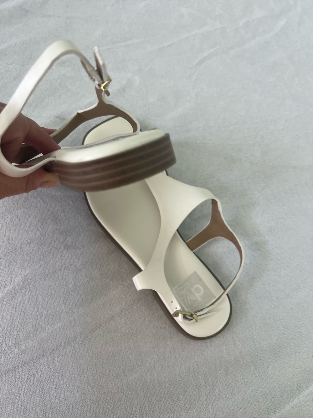 DV by Dolce Vita White T-Strap Sandals with Gold Buckle - Picture 6 of 6